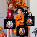 Personalized Ghost Pumpkin Initial Jute Tote Bag with Name Trick or Treat Activity Halloween Gift for Boys Girls