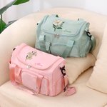 Personalized Pearl Effect Birth Flower Multi-Compartment Travel Bag with Name and Shoulder Strap Travel Essential Birthday Gift for Women Girls