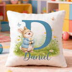 Taie d'oreiller personnalisée en forme de fleur de lapin multicolore avec nom et initiale Cadeau de fête de Pâques pour enfants