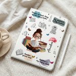 Personalised Cartoon Reading Girl Birth Flower Pad Case Protective Cover for iPad with Name and Bookish Quote Birthday Gift for Book Lovers Bookworms