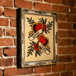 Personalized American Traditional Hearts Tattoo Flash Art Print with Name Birthday Anniversary Gift for Couples