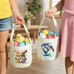 Personalised Cute Rabbit Easter Egg Bunny Ears Basket with Name Egg Hunting Party Easter Gift for Boys Girls