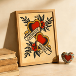 Personalized American Traditional Hearts Tattoo Flash Art Print with Name Birthday Anniversary Gift for Couples