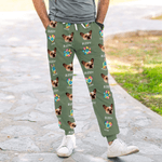 Personalized Pet Photos Paw Print Heart Sports Sweatpants with Drawstring and Name Birthday Anniversary Gift for Pet Owners Lovers