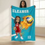 Personalised Volleyball Cartoon Character Soft Throw Blanket with Name and Number Birthday Game Day Gift for Volleyball Players