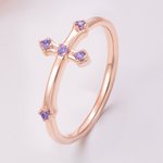 Personalised Dainty Cross Birthstone Sterling Silver Ring Christmas Birthday Baptism Gift for Christians Mothers