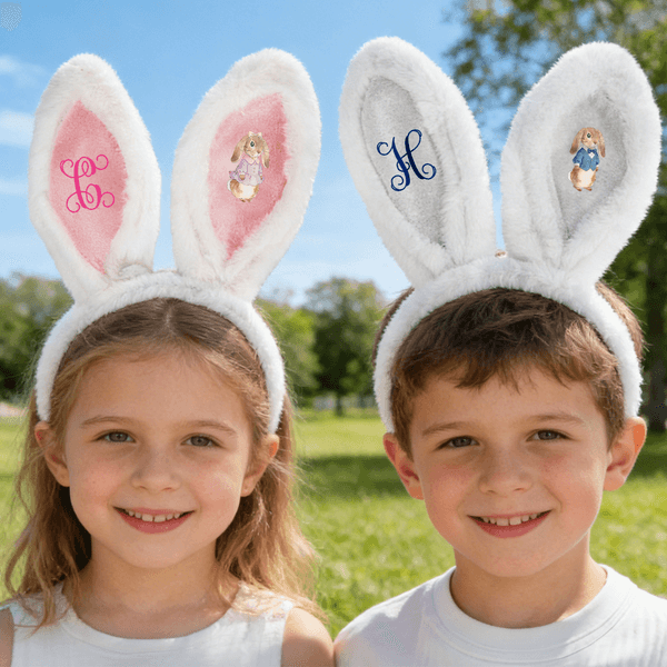 Personligt sött Peter Rabbit kaninöron plysch pannband med initialer hår tillbehör tema händelse påsk fest present för familj barn