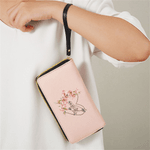 Personalized Birth Flower Heart Handshake PU Leather Hand Wallet with Wrist Strap Multiple Compartments and Name Birthday Gift for Mom Grandma