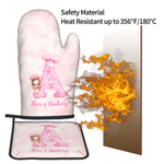 Personalisierte Cartoon Chef Charakter Aquarell erste Isolierung Backofen Mitt und Topflappen Satz von 2 Bäckerei Verwendung Geburtstagsgeschenk für Kinder Backen Liebhaber