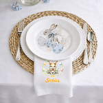 Personalized Wreath Easter Egg Cute Bunny Linen Napkin with Name Festive Table Decor Easter Gift for Family Friends