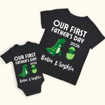 Personalized Green Dinosaur Father and Baby Cute Set Matching Set Shirt Father New Dad Gift Our First Father's Day