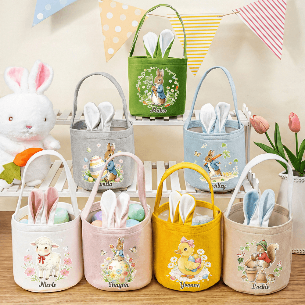 Cestino di Pasqua Peter Rabbit multicolore personalizzato con nome