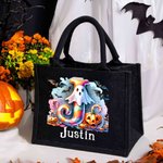 Personalized Ghost Pumpkin Initial Jute Tote Bag with Name Trick or Treat Activity Halloween Gift for Boys Girls