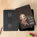 Personalized Cartoon Reading Character Leopard Print Kindle Case with Name for Multiple Models Daily Use Birthday Gift for Book Lover