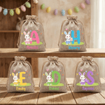 Personalised Cute Easter Egg Rabbit Initial Drawstring Sweets Gift Bag with Name Easter Holiday Party Favors Gift for Boys Girls