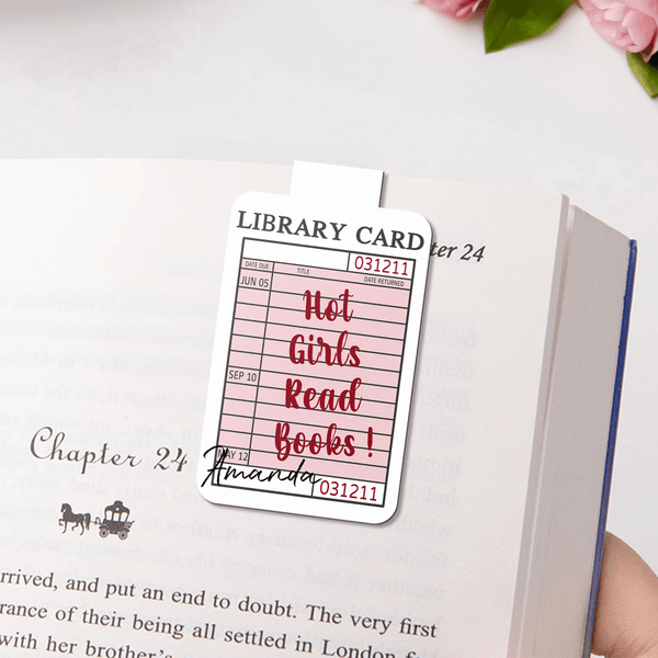 Personalized Vintage Library Card Fun Text Magnetic Bookmark Clip with Name Daily Use Birthday Gift for Reading Lovers Bookworms