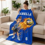 Personalised Volleyball Cartoon Character Soft Throw Blanket with Name and Number Birthday Game Day Gift for Volleyball Players