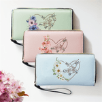 Personalized Birth Flower Heart Handshake PU Leather Hand Wallet with Wrist Strap Multiple Compartments and Name Birthday Gift for Mom Grandma