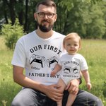 Ensemble de console de jeu personnalisé Chemise papa et bébé assortie Notre premier jour de fête des pères Cadeau décontracté pour le père Nouveau papa