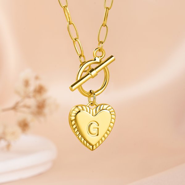 Personalised Heart Initial Toggle Necklace Exquisite Jewellery Birthday Mother's Day Anniversary Valentine's Day Gift for Women