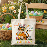 Personalized Don't Touch My Easter Eggs Animal Reusable Canvas Bag with Name Daily Use Easter Gift for Kids Women