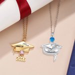 Personalized Dainty Graduation Cap Birthstone Necklace with Engraved Name and Year Graduation Birthday Gift for Graduates