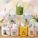 Personalised Cartoon Animal Don't Touch My Easter Eggs Bucket Basket with Name Bunny Ears and Tail Easter Egg Hunting Easter Party Gift for Kids