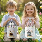 Personalised Cartoon Animal Don't Touch My Easter Eggs Bucket Basket with Name Bunny Ears and Tail Easter Egg Hunting Easter Party Gift for Kids