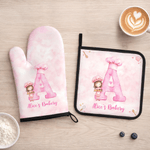 Personalisierte Cartoon Chef Charakter Aquarell erste Isolierung Backofen Mitt und Topflappen Satz von 2 Bäckerei Verwendung Geburtstagsgeschenk für Kinder Backen Liebhaber