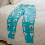 Personalized Pet Photos Paw Print Heart Sports Sweatpants with Drawstring and Name Birthday Anniversary Gift for Pet Owners Lovers