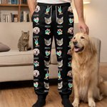 Personalized Pet Photos Paw Print Heart Sports Sweatpants with Drawstring and Name Birthday Anniversary Gift for Pet Owners Lovers