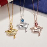 Personalized Dainty Graduation Cap Birthstone Necklace with Engraved Name and Year Graduation Birthday Gift for Graduates