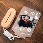 Personalized XOXO Lips Photo Name LED Night Light with Wooden Base Home Decoration Valentine's Day Anniversary Gift for Couple