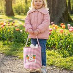 Personalizada lindo conejo de Pascua Zanahoria Plaid cesta con el nombre bordado Huevos de caza Fiesta Favor Pascua Regalo para Niños Niñas