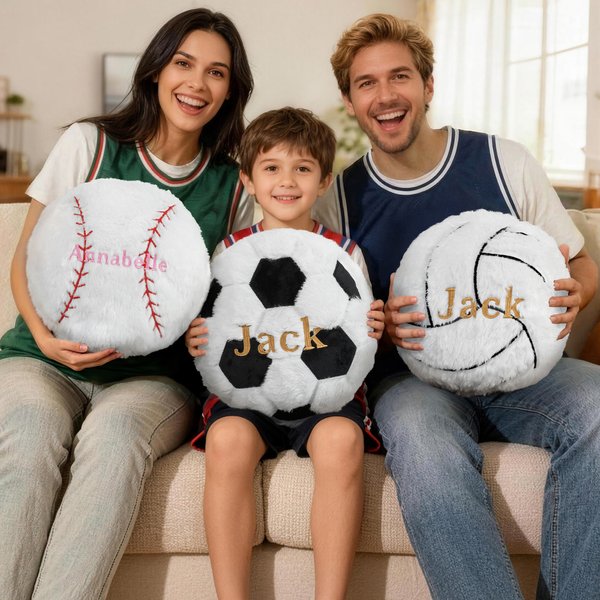Personalized Embroideried Baseball Basketball Sport Balls Soft Throw Pillow with Name Home Decor Birthday Gift for Football Volleyball Soccer Player