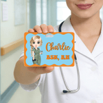 Personalised Cartoon Character ID Card Badge Buddy with Name and Text Birthday Appreciation Gift for Nurse Doctor Medical Staff