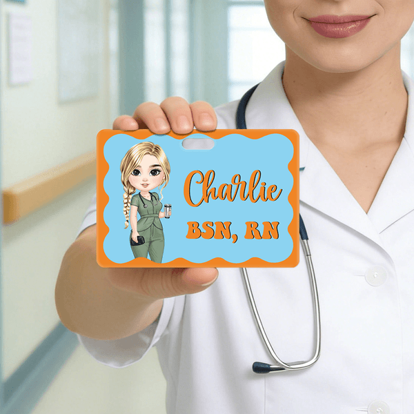 Personalised Cartoon Character ID Card Badge Buddy with Name and Text Birthday Appreciation Gift for Nurse Doctor Medical Staff