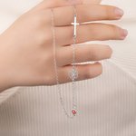 Personalized Birth Flower Birthstone Cross Necklace with Name Religious Jewellery Birthday Anniversary Gift for Women Christians