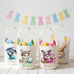 Personalised Cute Rabbit Easter Egg Bunny Ears Basket with Name Egg Hunting Party Easter Gift for Boys Girls