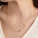 Personalized Birth Flower Birthstone Cross Necklace with Name Religious Jewellery Birthday Anniversary Gift for Women Christians