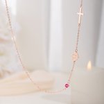 Personalized Birth Flower Birthstone Cross Necklace with Name Religious Jewellery Birthday Anniversary Gift for Women Christians