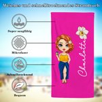Personalisiertes niedliches Cartoon-Charakter Strandtuch mit Geburtsblume Namen schnelltrocknendes Badetuch Sommer Urlaub Strand Party Geschenk