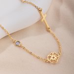 Personalized Birth Flower Birthstone Cross Necklace with Name Religious Jewellery Birthday Anniversary Gift for Women Christians