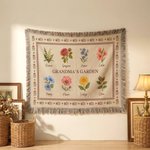 Personalized Retro Birth Flower Grandma's Garden Tassel Soft Throw Blanket with Names and Title Mother's Day Birthday Gift for Grandma Family