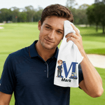 Personalised Cartoon Character Absorbent Waffle Golf Towel with Name and Initial Hanging Clip Sports Accessories Birthday Gift for Golf Player