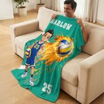Personalised Volleyball Cartoon Character Soft Throw Blanket with Name and Number Birthday Game Day Gift for Volleyball Players