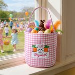 Personalizada lindo conejo de Pascua Zanahoria Plaid cesta con el nombre bordado Huevos de caza Fiesta Favor Pascua Regalo para Niños Niñas