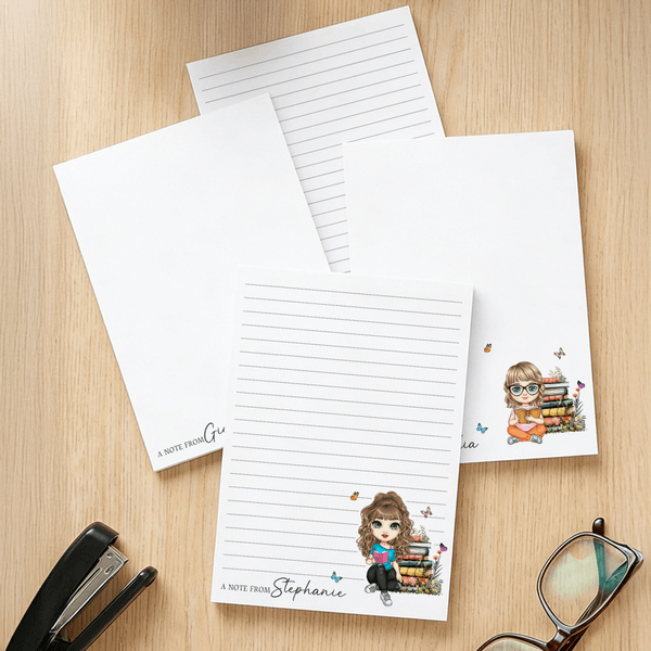 Personalised Book Cartoon Character Notepad with 40/80 Pages and Name Back to School Appreciation Gift for Book Lovers Friends Students