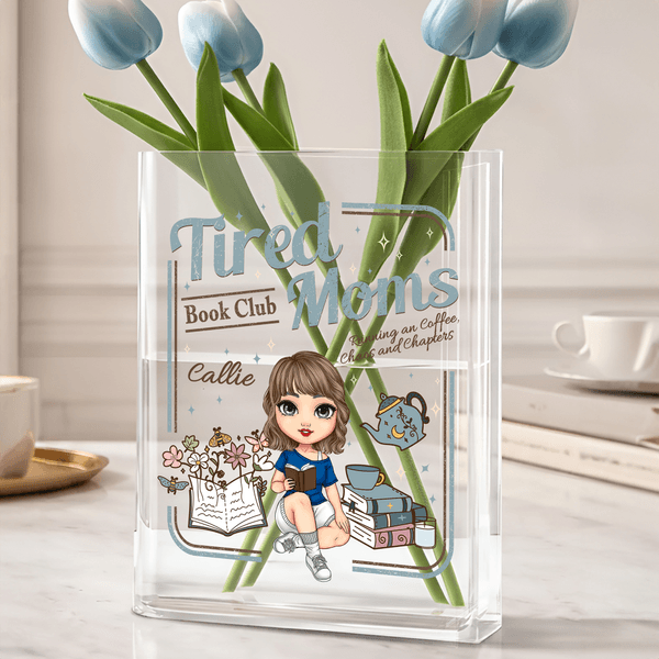 Personalized Cartoon Character Clear Book Vase with Name Mother's Day Birthday Gift for Women Book Lovers