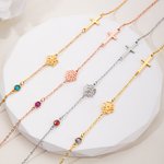 Personalized Birth Flower Birthstone Cross Necklace with Name Religious Jewellery Birthday Anniversary Gift for Women Christians